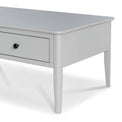Elgin Grey Coffee Table with Drawer - Close up of side and legs