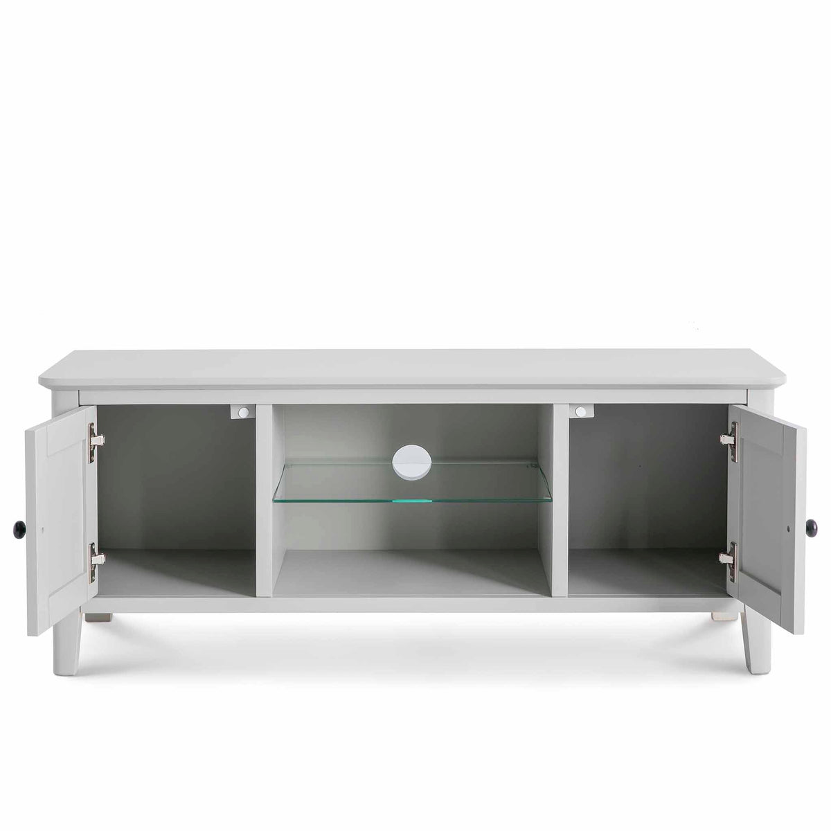 Elgin Grey 120cm large TV stand - Front view with cupboard doors open
