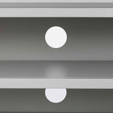 Elgin Grey corner TV stand - Close up of cable access holes