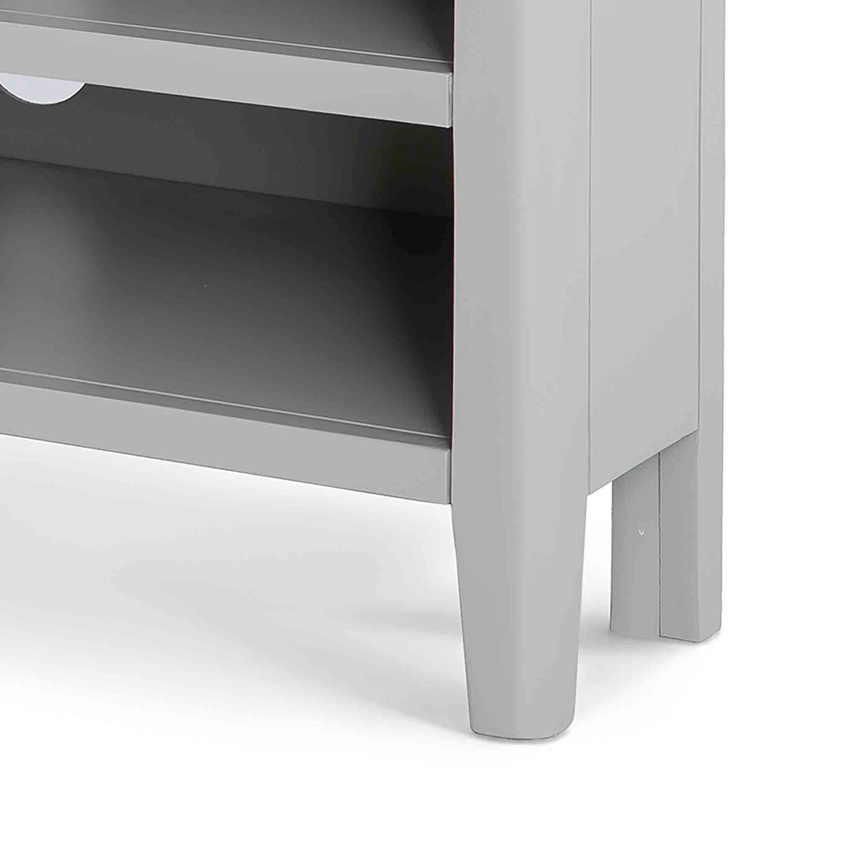 Elgin Grey corner TV stand - Close up of feet