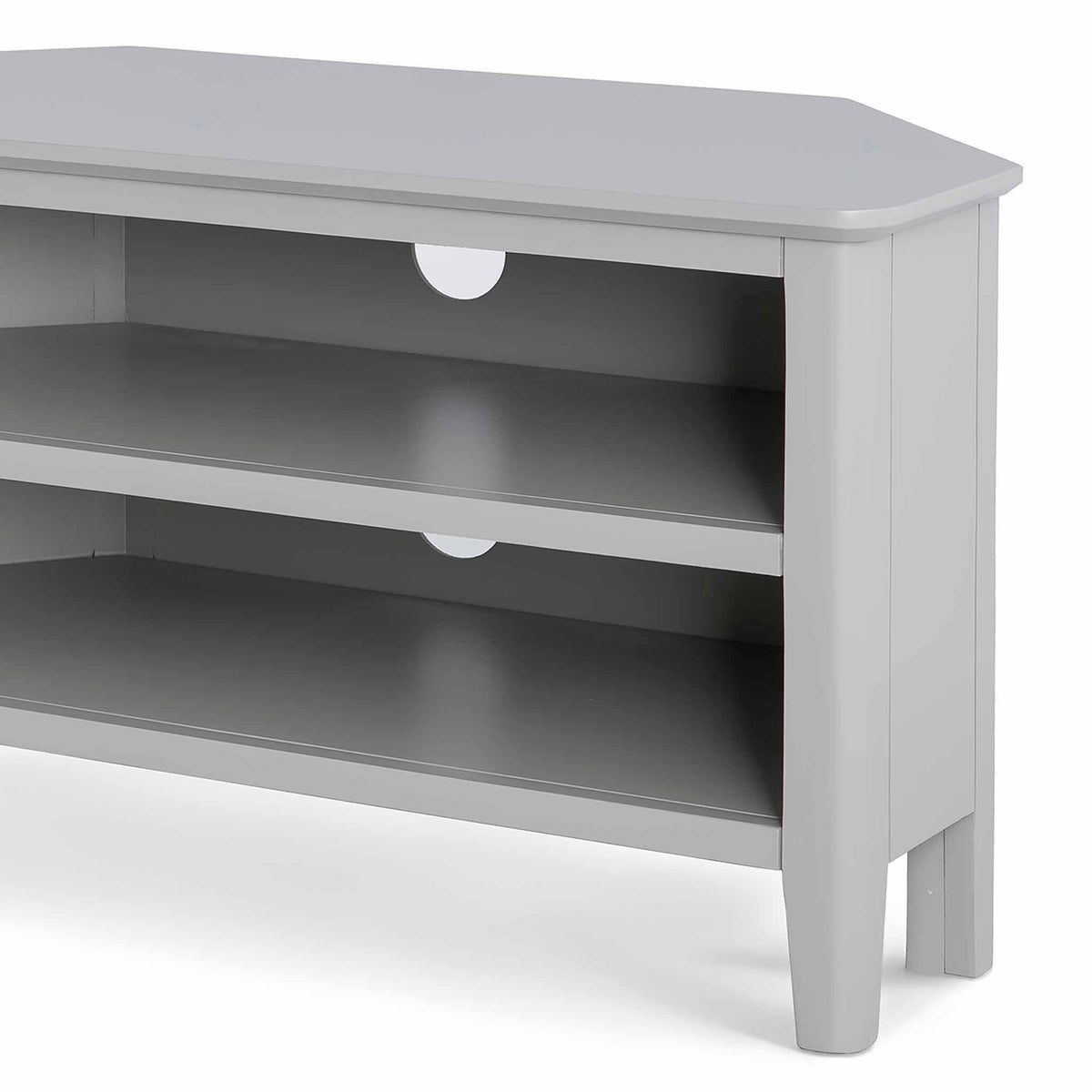 Elgin Grey corner TV stand - Close up