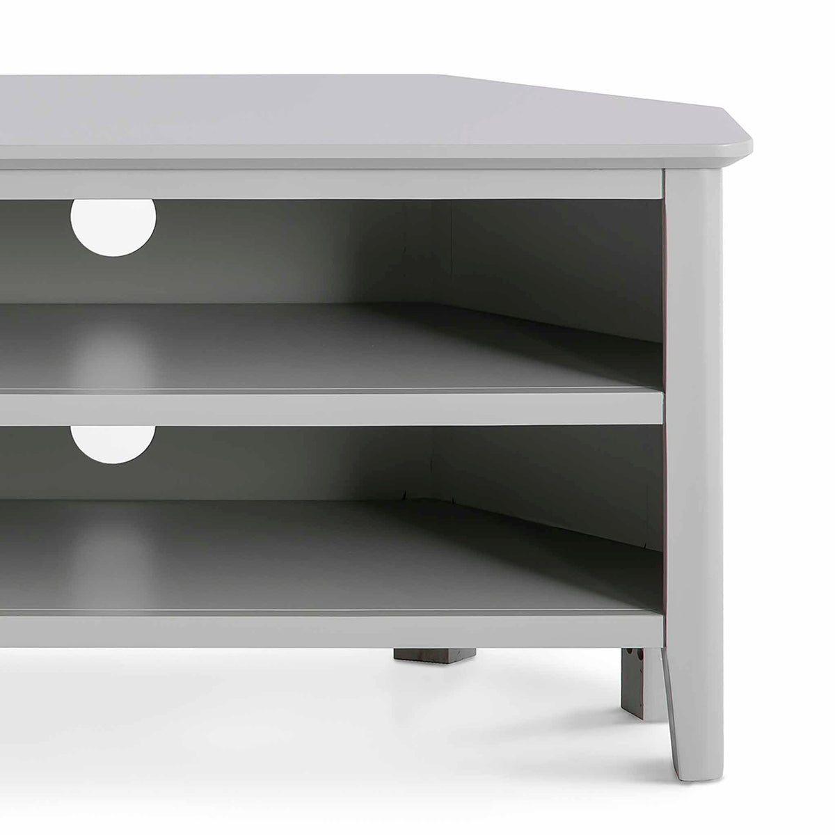 Elgin Grey corner TV stand - Close up