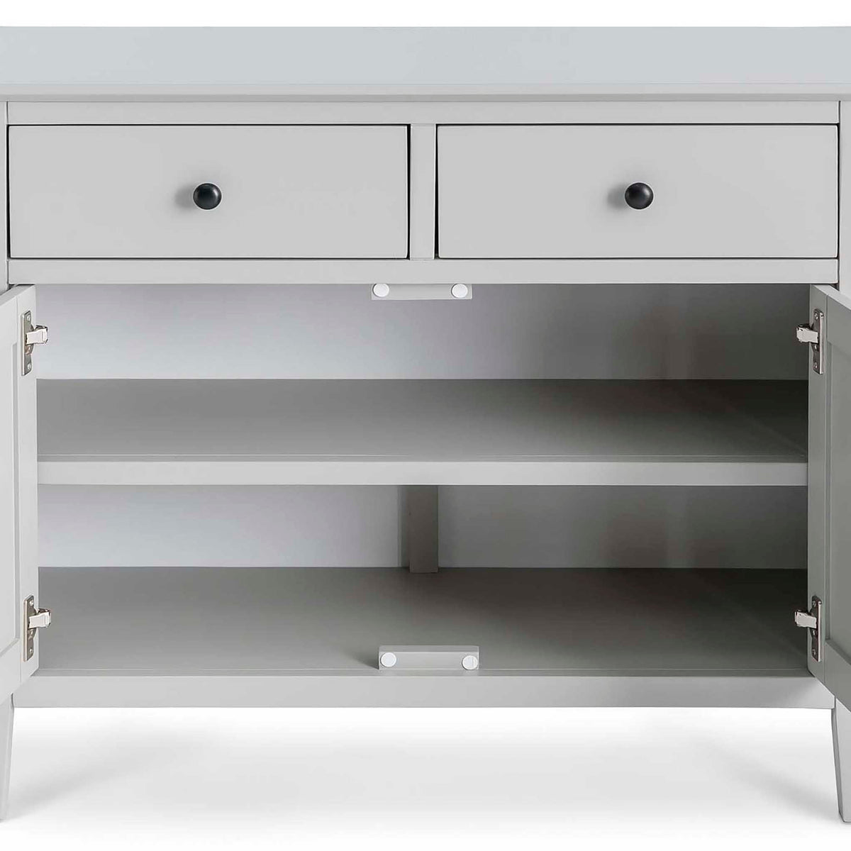 Elgin Grey Small Sideboard - Close up of internal shelf in cupboard