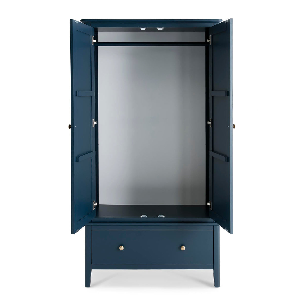 Stirling Blue Double Wardrobe - Front view with wardrobe doors open