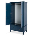 Stirling Blue Double Wardrobe - Side view with wardrobe doors open