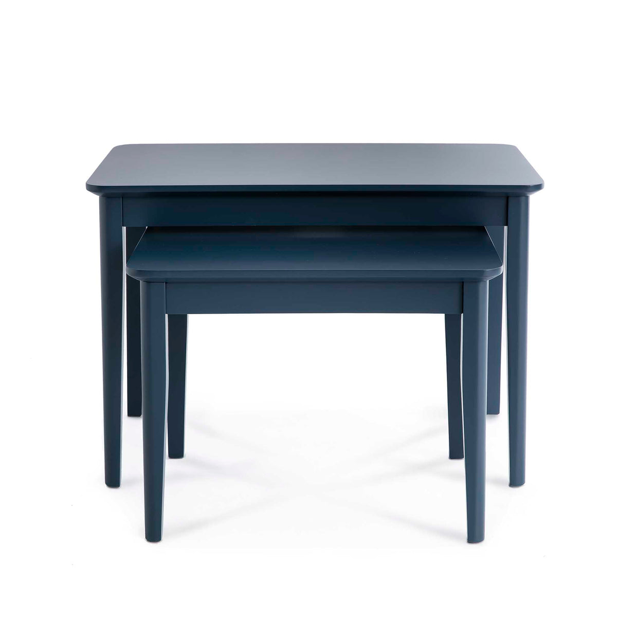 Stirling Blue Nest of Tables - Front view with smaller table pulled out