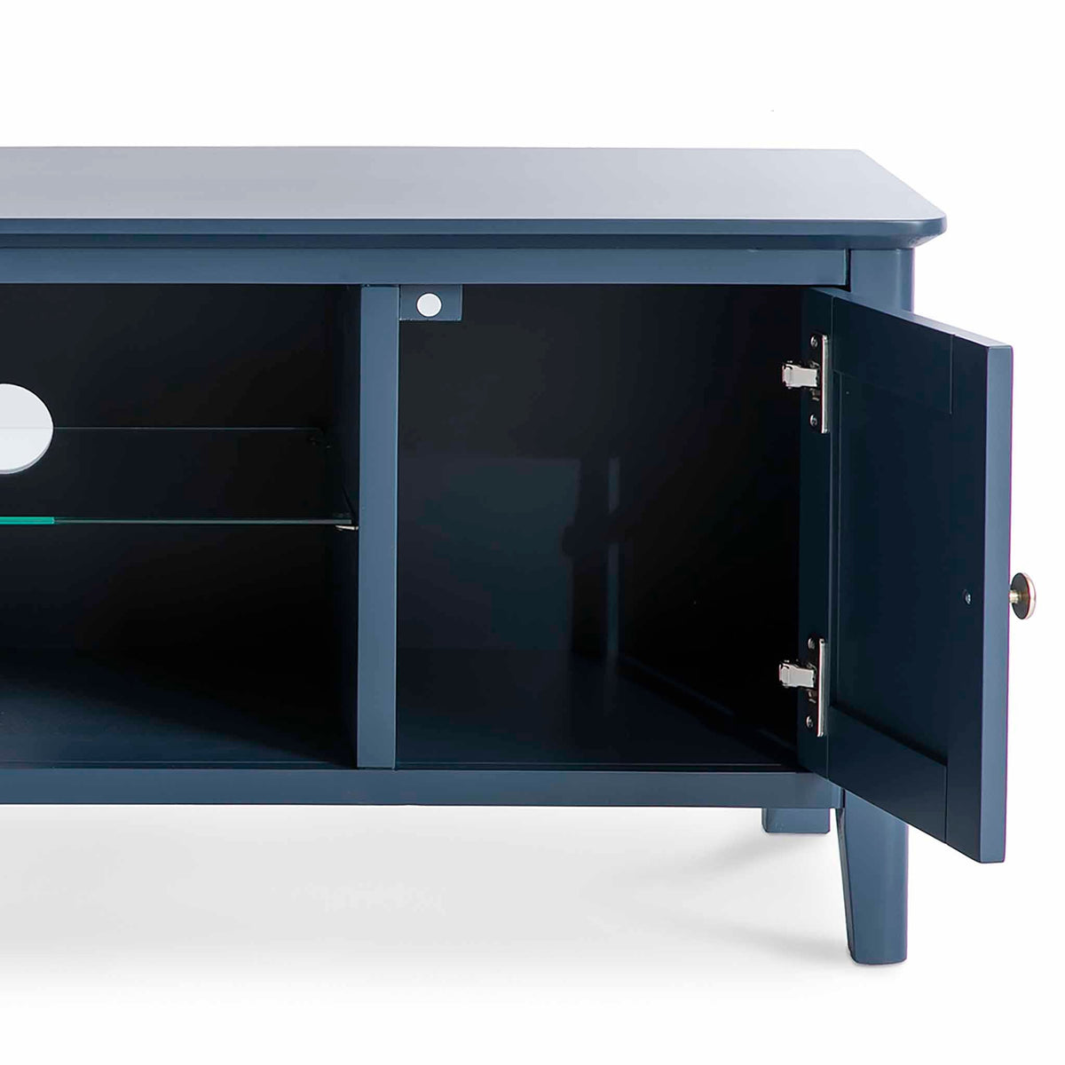 Stirling Blue 120cm Large TV Unit - Close up of inside cupboard
