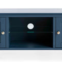 Stirling Blue 120cm Large TV Unit - Close up of middle shelving with glass shelf