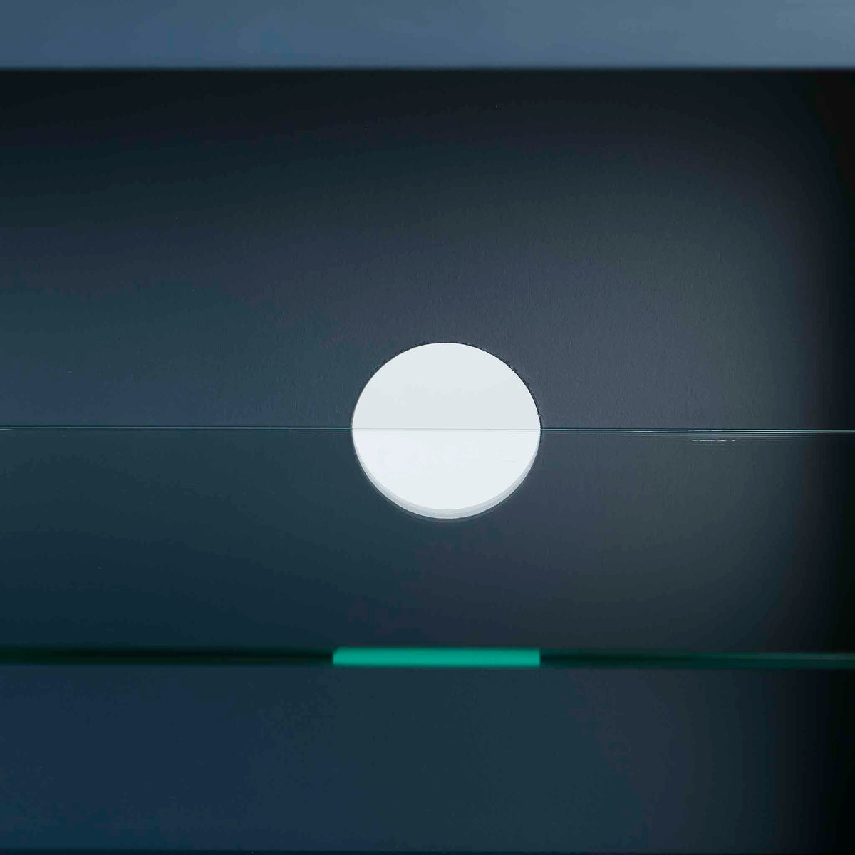 Stirling Blue 120cm Large TV Unit - Close up of cable access hole