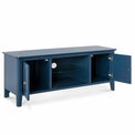 Stirling Blue 120cm Large TV Unit - Side view with cupboard doors open