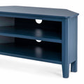 Stirling Blue Corner TV Stand - Close up of shelves