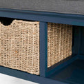 Stirling Blue Storage Bench - Close up of basket when one is pulled out