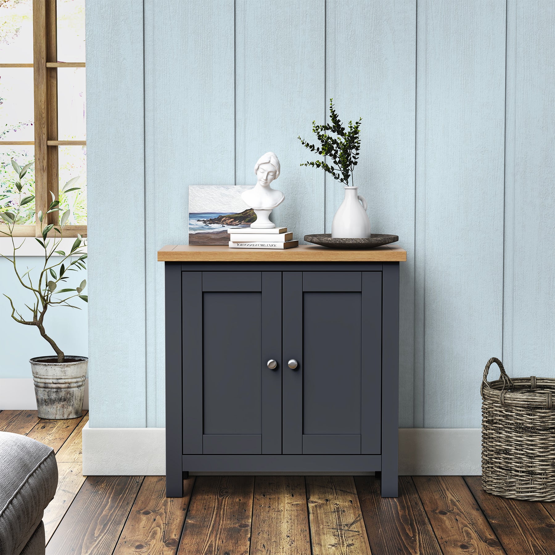 Farrow Charcoal Cupboard from Roseland Furniture - lifestyle shot