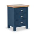 Farrow Navy Bedside Table from Roseland Furniture - Angle View with silver handles