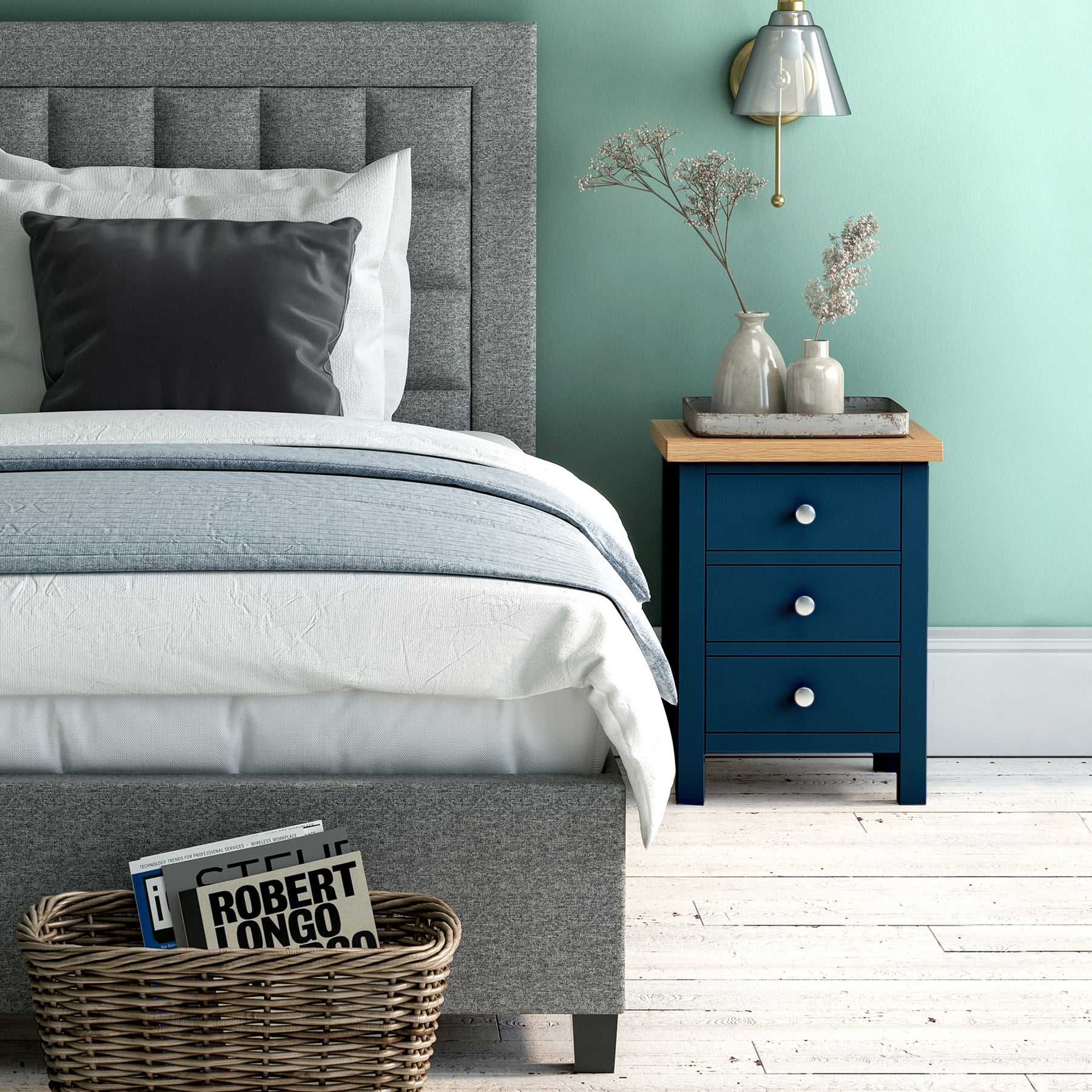 Farrow Navy Bedside Table by Roseland Furniture - Lifestyle Shot