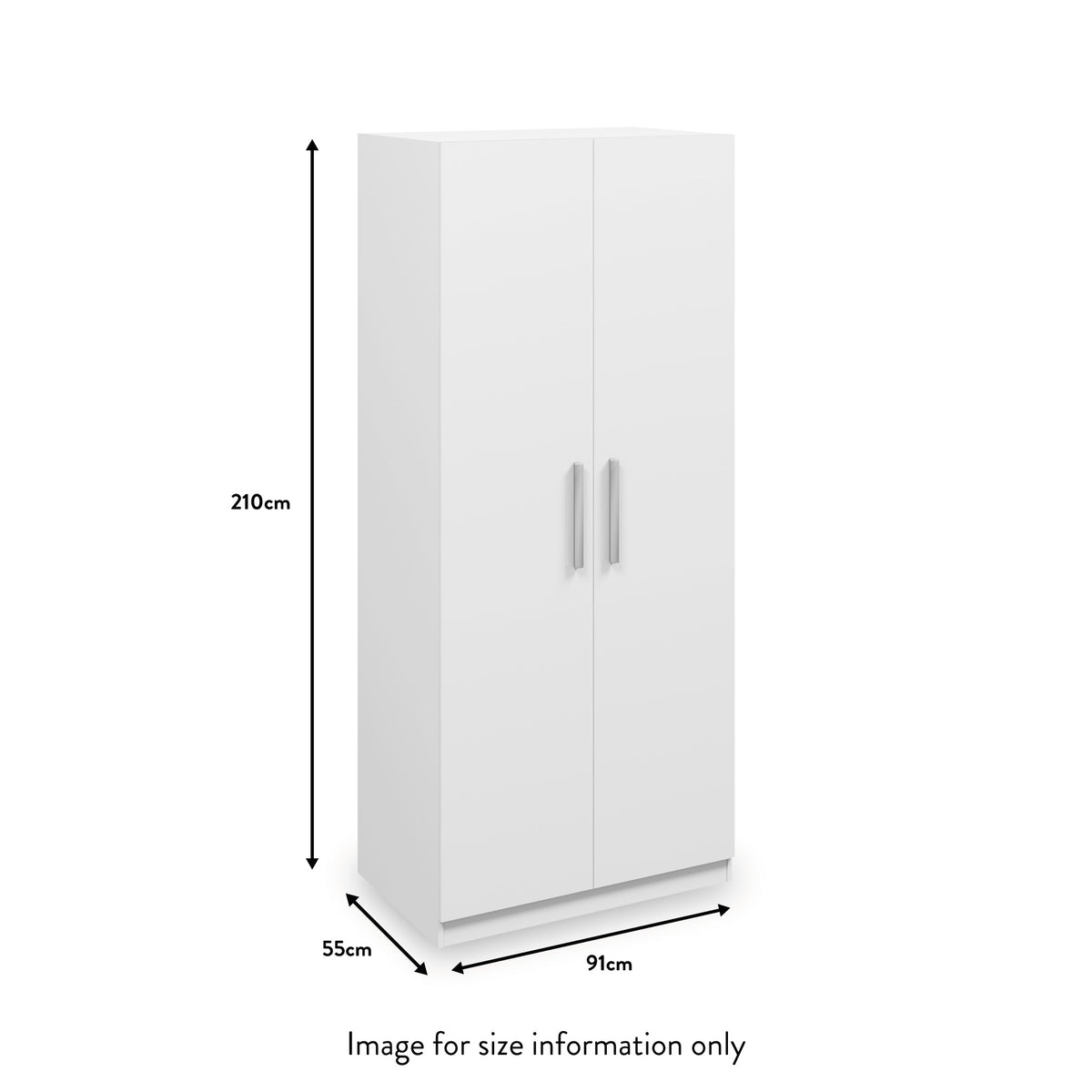Meribel White 2 Door Wardrobe dimensions
