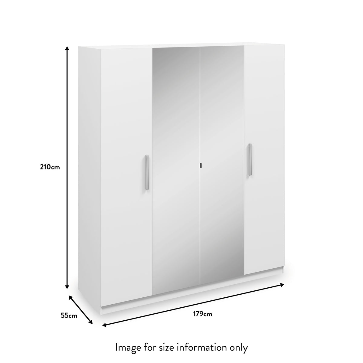 Meribel White 4 Door Mirrored Wardrobe dimensions