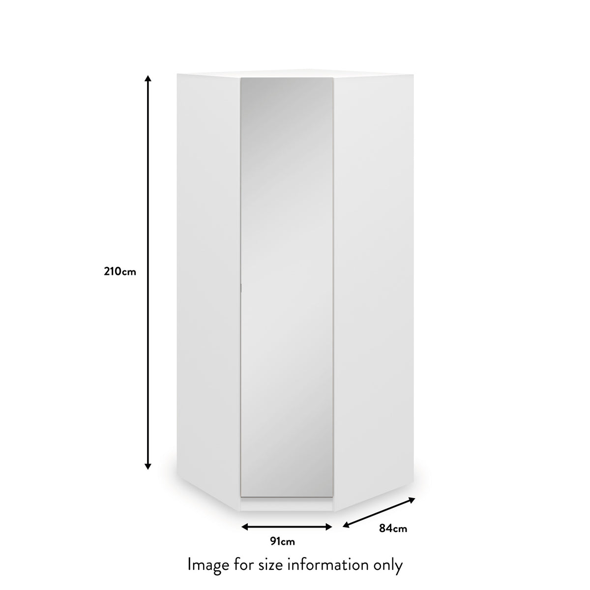 Meribel White Corner Mirrored Wardrobe dimensions