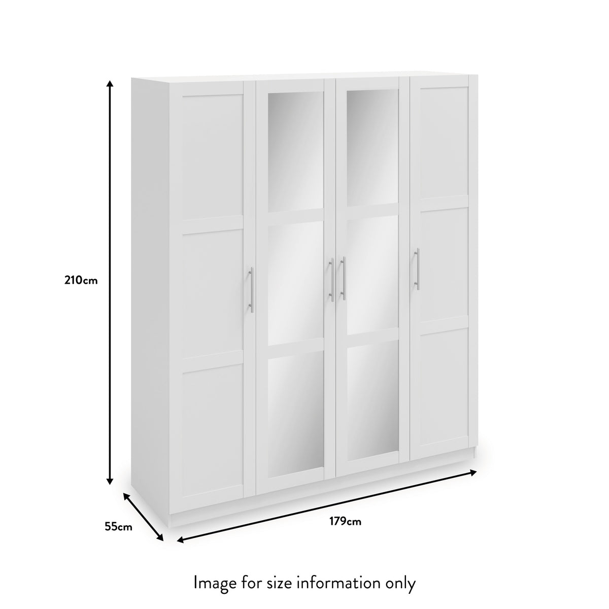 Bithlo White 4 Door Mirrored Wardrobe dimensions