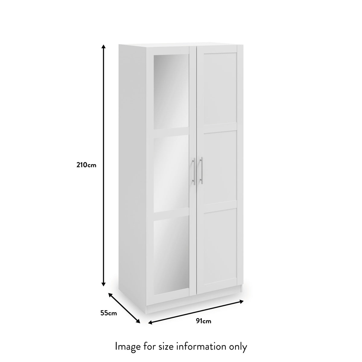 Bithlo White 2 Door Mirrored Wardrobe dimensions