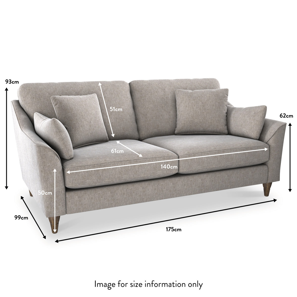 Charice Fog Grey 2 Seater Sofa dimensions
