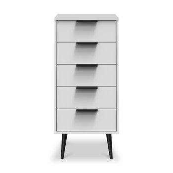 Asher White 5 Drawer Tallboy with Black Legs