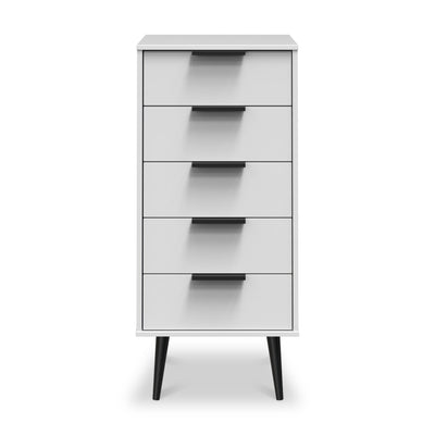 Asher White 5 Drawer Tallboy with Black Legs