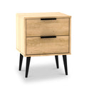 Asher Light Oak 2 Drawer Wireless Charging Bedside Table with black legs