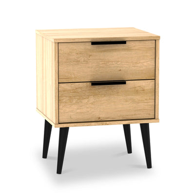 Asher Light Oak 2 Drawer Bedside Table with Black Legs