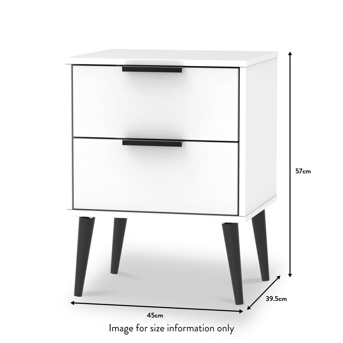 Asher White 2 Drawer Bedside Table dimensions