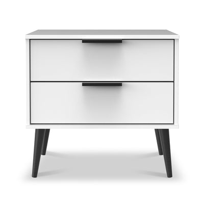 Asher White 2 Drawer Side Table with Black Legs