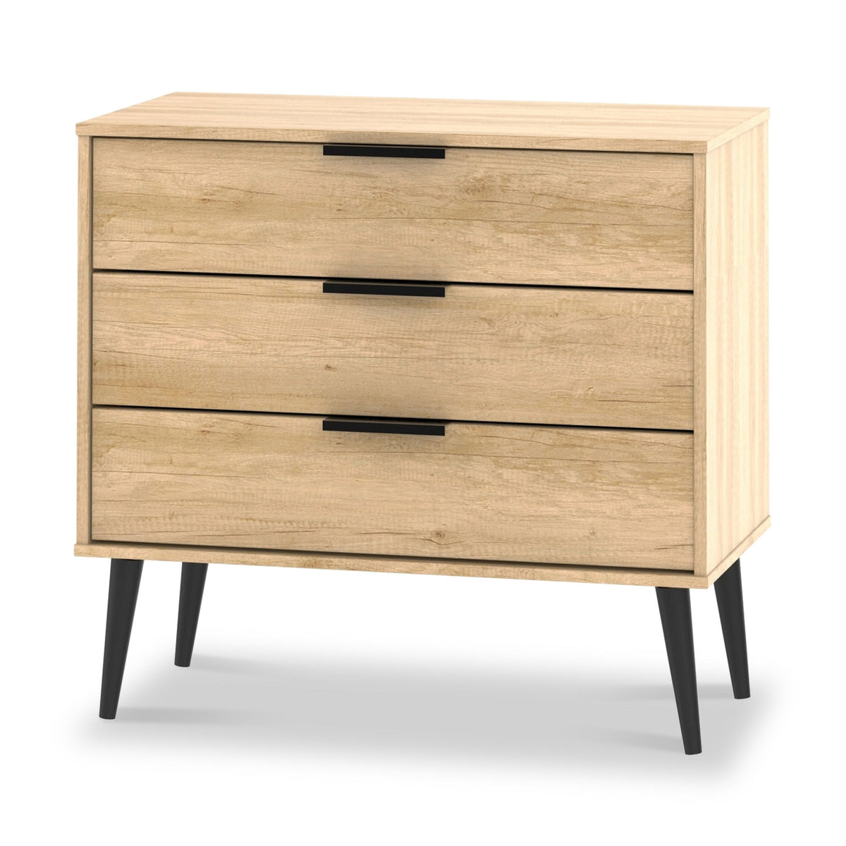 Asher Light Oak 3 Drawer Chest with black legs from Roseland furniture