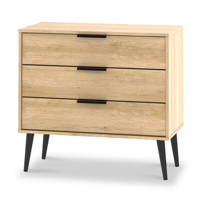 Asher Light Oak 3 Drawer Chest with Black Legs