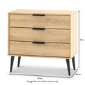 Asher Light Oak 3 Drawer Chest with black legs dimensions