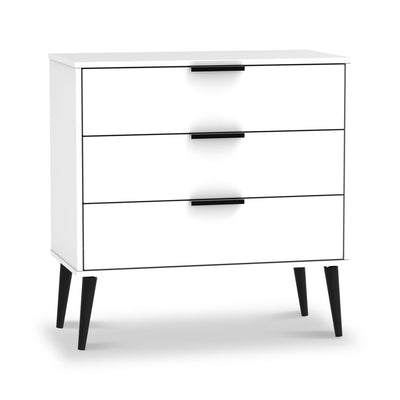 Asher White 3 Drawer Chest with Black Legs