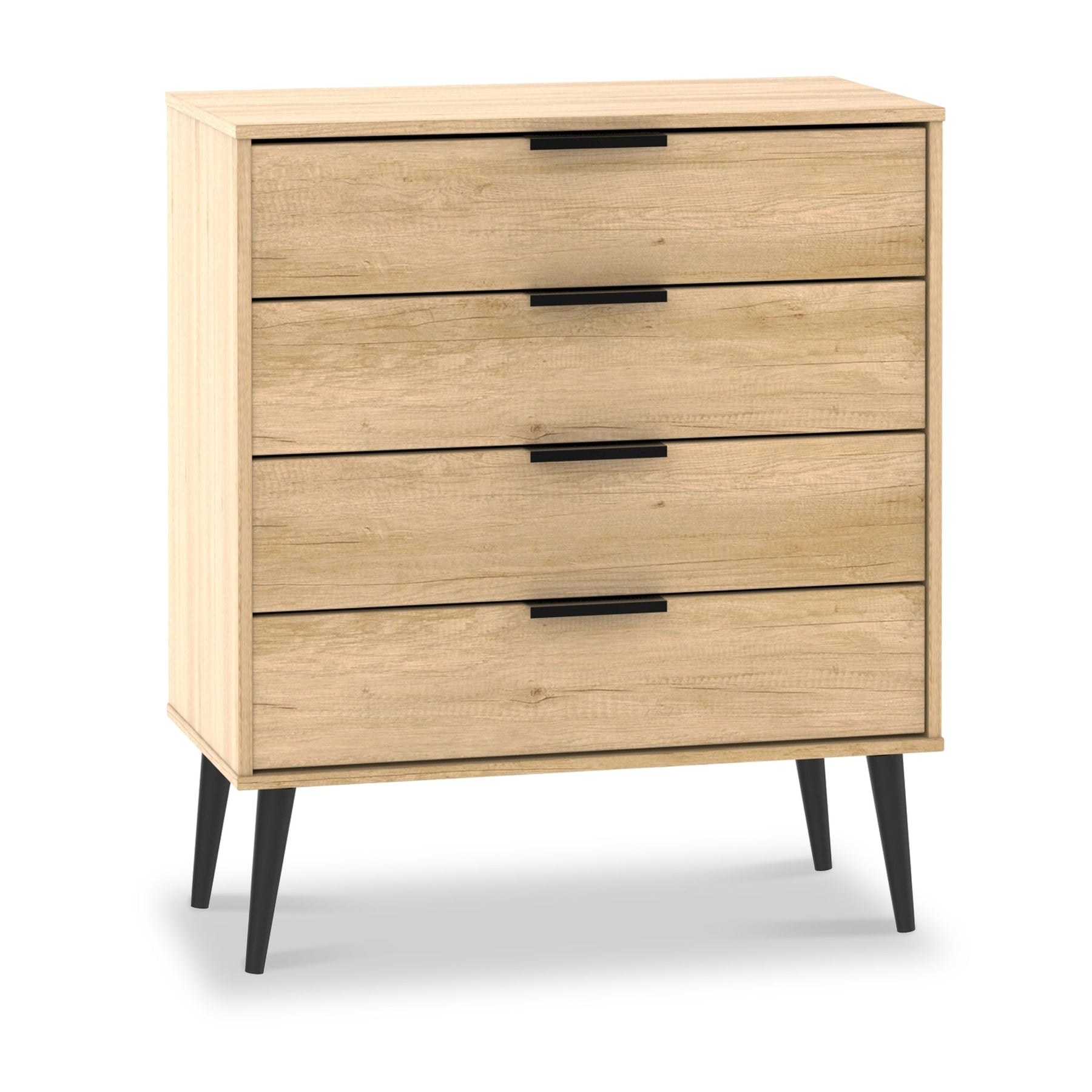 Asher Light Oak 4 Drawer Chest with black legs from Roseland Furniture