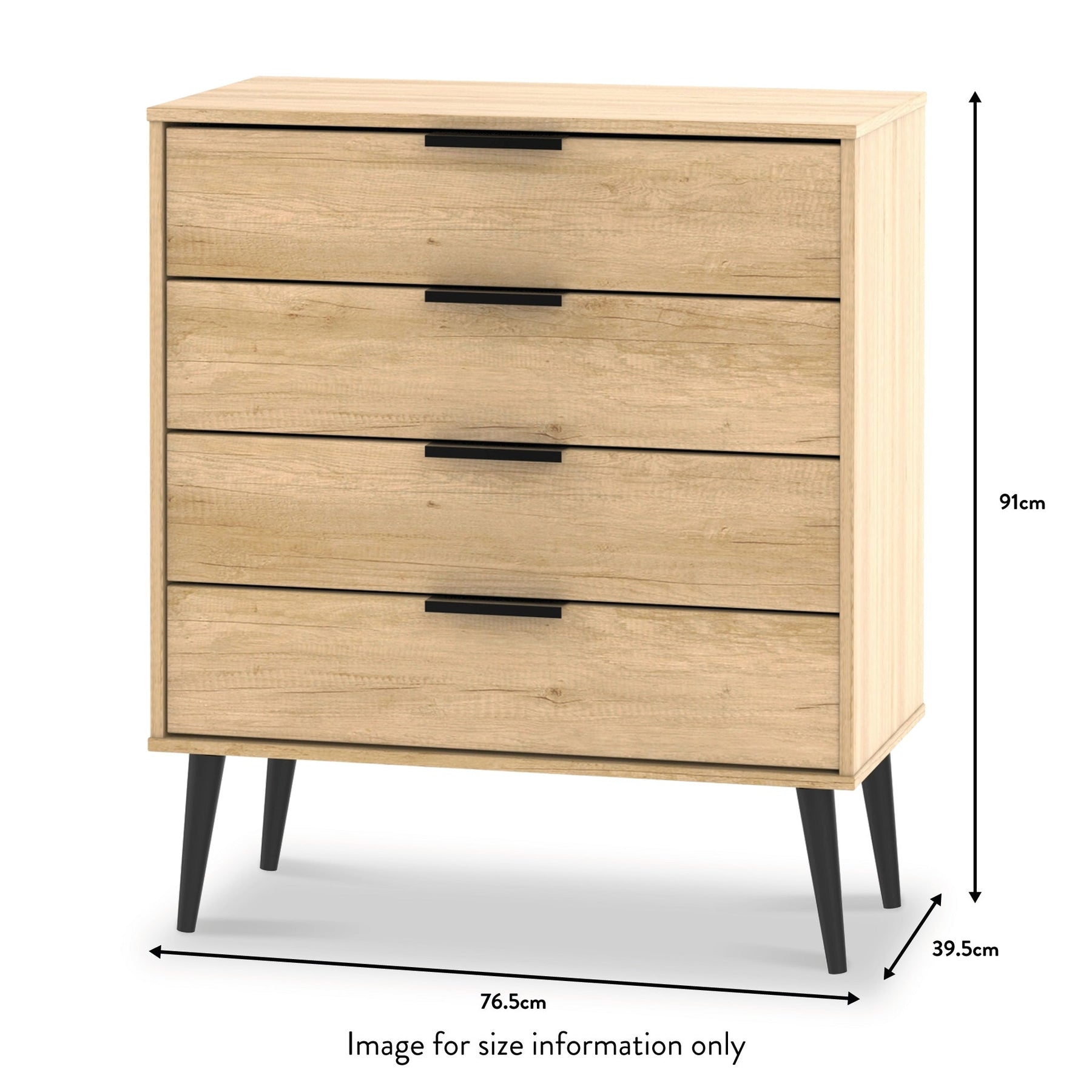Asher Light Oak 4 Drawer Chest with black legs dimensions
