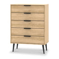Asher Light Oak 5 Drawer Chest with black legs from Roseland Furniture