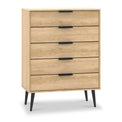 Asher Light Oak 5 Drawer Chest with black legs from Roseland Furniture