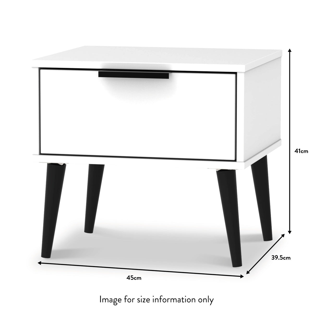 Asher White 1 Drawer Bedside Table dimensions
