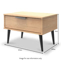 Asher Light Oak 1 Drawer Side Lamp Table with black legs dimensions