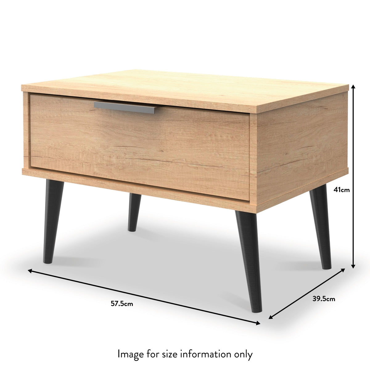 Asher Light Oak 1 Drawer Side Lamp Table with black legs dimensions