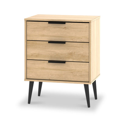 Asher Light Oak 3 Drawer Midi Unit with Black Legs