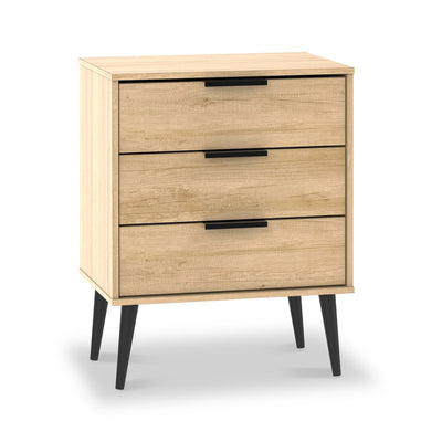 Asher Light Oak 3 Drawer Midi Unit with Black Legs