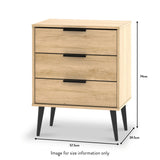 Asher Light Oak 3 Drawer Midi Chest with black legs dimensions