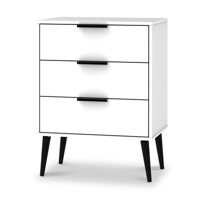 Asher White 3 Drawer Midi Unit with Black Legs