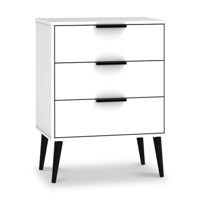 Asher White 3 Drawer Midi Unit with Black Legs