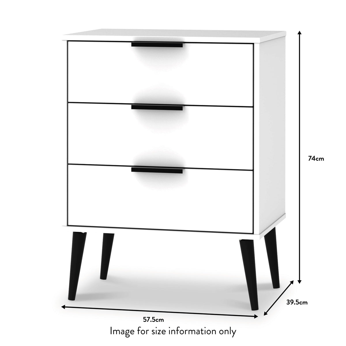 Asher White 3 Drawer Midi Unit with Black Legs
