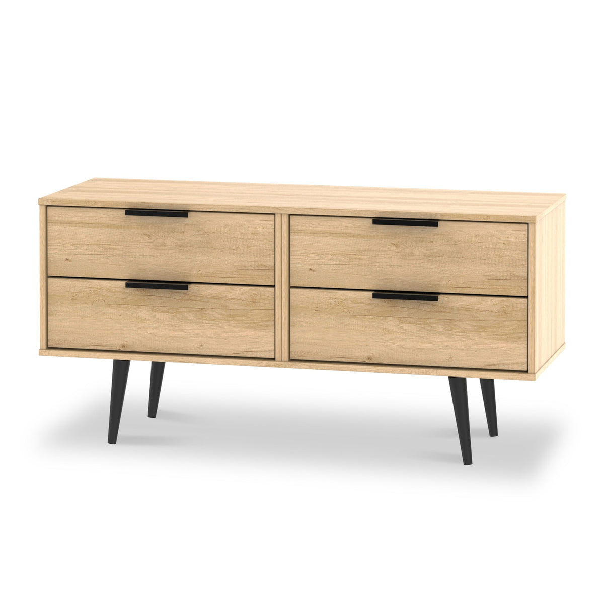 Asher Light Oak 4 Drawer Low Storage Chest with black legs from Roseland Furniture