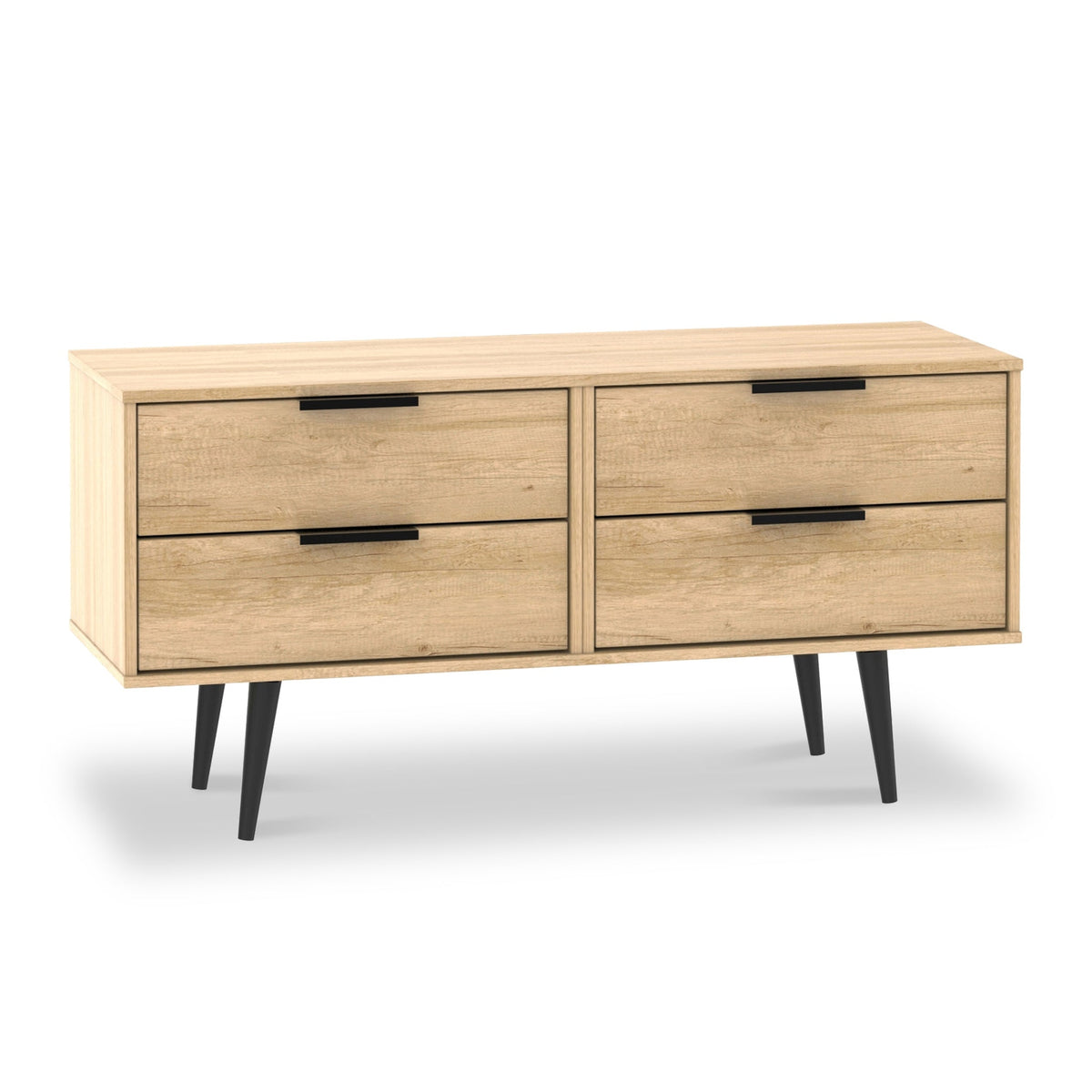Asher Light Oak 4 Drawer Low Storage Chest with black legs from Roseland Furniture